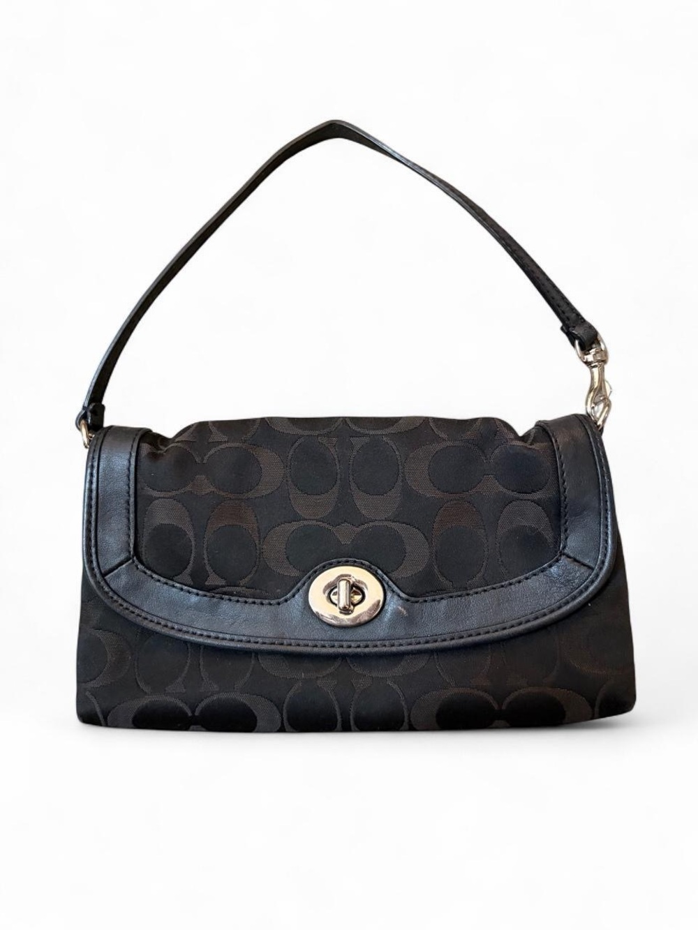 Coach Black Signature Jacquard Turn-Lock Shoulder Bag